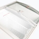 Image of the inside of a 176L small white display chest freezer.