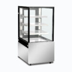Image of a 660mm wide stainless steel cold food display, left angled view.