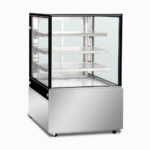 Image of a 900mm wide stainless steel cold food display, left angled view.