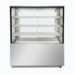 Image of a 1200mm wide stainless steel cold food display, front view.