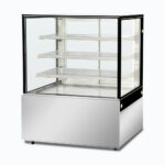 Image of a 1200mm wide stainless steel cold food display, right angled view.
