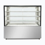 Image of a 1500mm wide stainless steel cold food display, front view.
