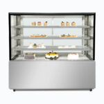 Image of a 1500mm wide stainless steel cold food display, front view with desserts inside.