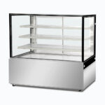 Image of a 1500mm wide stainless steel cold food display, right angled view.