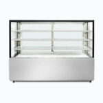 Image of a 1800mm wide stainless steel cold food display, front view.