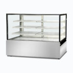 Image of a 1800mm wide stainless steel cold food display, right angled view.