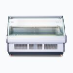 Image of a 1955mm grey deli display fridge with curved glass front, front view.