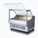 Image of a 1955mm grey deli display fridge with square glass front, glass opened.