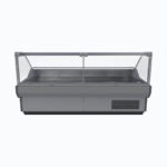 Image of a 2580mm grey deli display fridge with square glass front, front view.