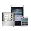 Image of a variety of commercial display fridges on a white background.