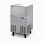 Image of a 70kg stainless steel self contained flake ice machine bin on a grey background.