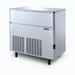 Image of a 170kg stainless steel self contained hollow ice machine bin on a grey background.