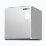 Image of a 250kg stainless steel modular half dice ice machine bin on a grey background.