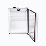 Image of a small 145L display medical and vaccine fridge, door opened.