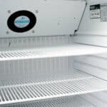 Image of the internal shelves of a bromic MED0140GD-NR medical fridge.