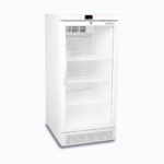 Image of a 220L display medical and vaccine fridge, left angled view.