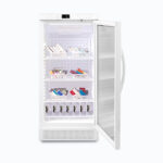 Image of a 220L display medical and vaccine fridge, door opened with medicine inside.