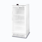 Image of a 220L display medical and vaccine fridge, right angled view.