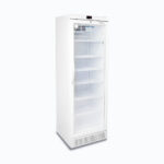 Image of a 374L display medical and vaccine fridge, left angled view.