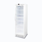 Image of a 374L display medical and vaccine fridge, door opened with medicine inside.