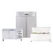 Image of a variety of commercial storage fridges on a white background.