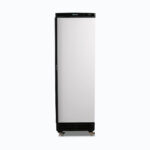 Image of a 300L white upright storage fridge with one door, front view.