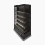 Image of a 939mm wide black full height multideck display fridge, right angled view.