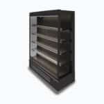 Image of a 1250mm wide black full height multideck display fridge, right angled view.