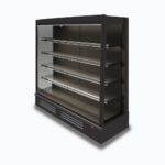 Image of a 1875mm wide black full height multideck display fridge, right angled view.